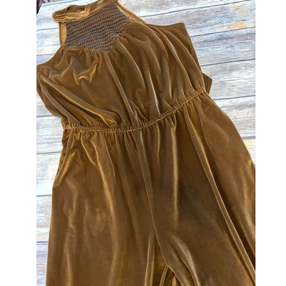 Happy Nature by Kate Hudson Women's XL Velvet Halter Jumpsuit Brown Boho Hippie